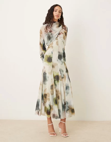 Женское платье ASOS Design с запахом, клеш-юбкой и низкой спинкой, акварельный принт