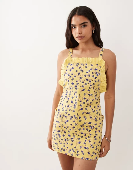 Женское мини-платье ASOS Design с оборками, желтый в цветы