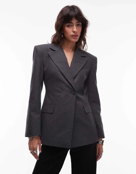 Приталенный блейзер ASOS DESIGN high break point в серую клетку gray check