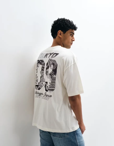 Мужская футболка ASOS Design Tokyo свободного кроя, кремовая