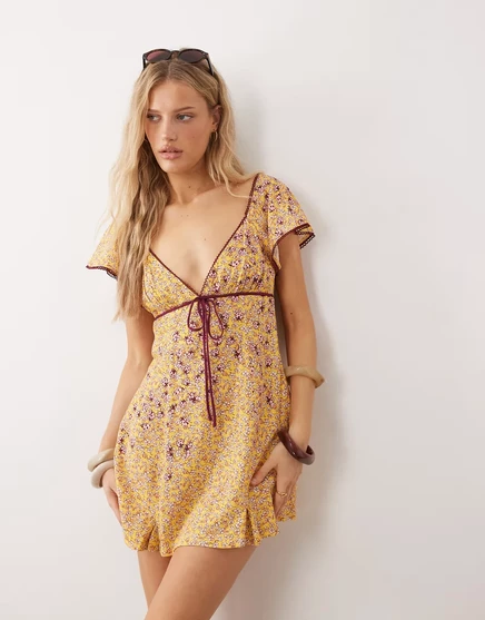 Легкомысленное мини-платье Free People backroads в цветочек из одуванчиков