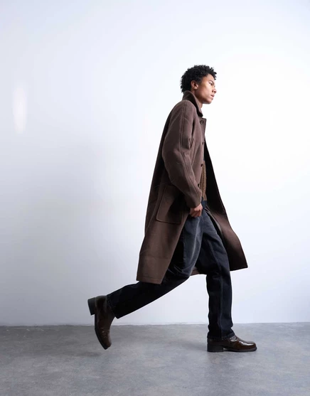 Пальто-реглан из премиальной полушерстяной смеси Topman шоколадного цвета mid brown