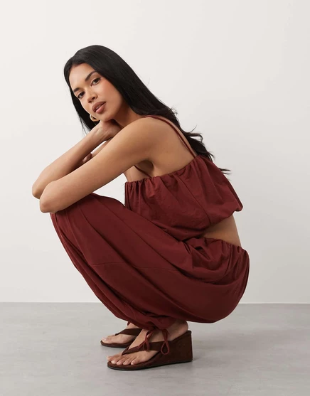 Женский укороченный топ ASOS Design под лен с объёмным кроем, терракотовый