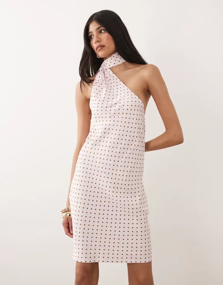 Женское мини-платье ASOS Design с шарфом, розовое в горох