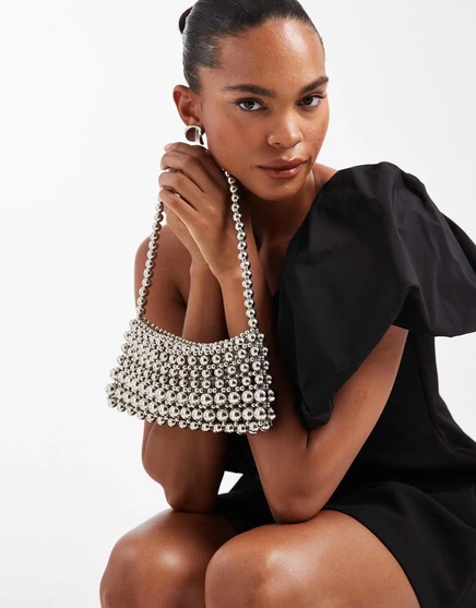 ДИЗАЙНЕРСКИЙ клатч ASOS с металлическим бисером серебристого оттенка silver