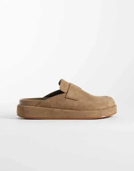 Женские мюли Schuh Tiramisu на флатформе под замшу, тауп