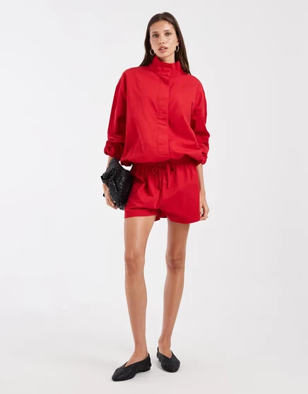 Женская джинсовая куртка ASOS Design воротник-труба, красная