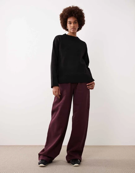 Высокие спортивные брюки ASOS DESIGN с прямыми штанинами винного цвета wine