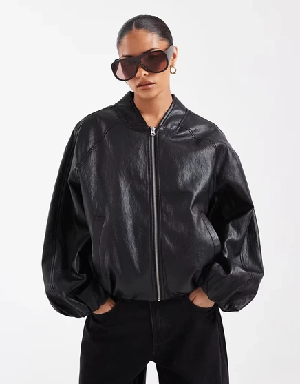 Женская бомбер-куртка Asos Petite, выстиранно-черная