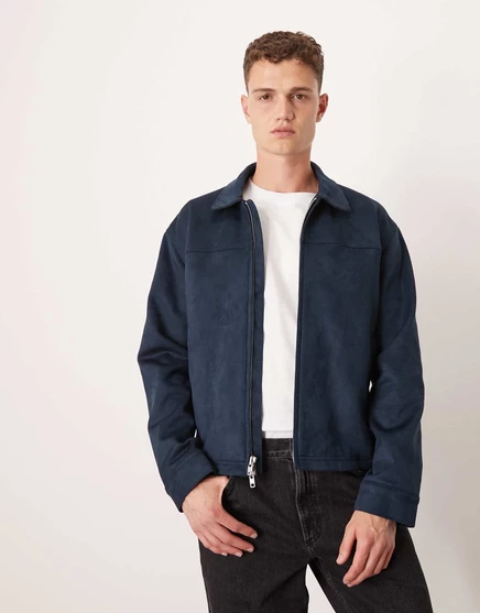 Легкая укороченная куртка из искусственной замши Abercrombie & Fitch темно-синего цвета