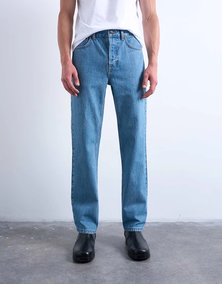 Жесткие прямые джинсы Topman после средней стирки mid wash blue
