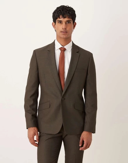 Приталенный пиджак от ASOS DESIGN из коричневой микротекстуры brown