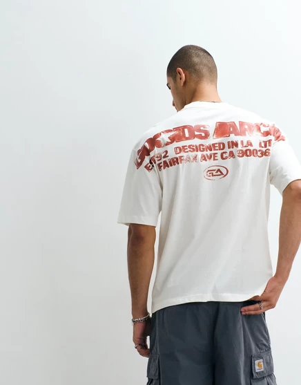 Мужская футболка ASOS Design свободного кроя с крупной текстовой графикой, кремовая