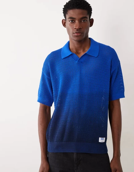 Трикотажная рубашка HUGO Blue oversize ombre синего цвета с открытой спиной синего цвета