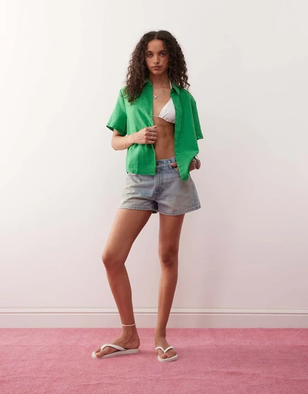 Льняная рубашка свободного кроя Monki зеленого цвета green