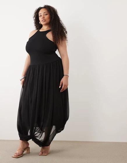 Женское платье макси asos curve с лифом из джерси и борцовкой на спине, черное