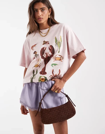 Женская футболка ASOS Design с принтом омаров, розовая