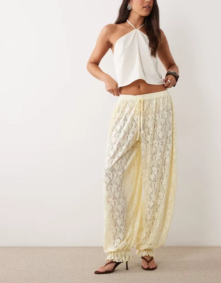 Прозрачные кружевные брюки-баллончики ASOS DESIGN из фольги желтого цвета yellow