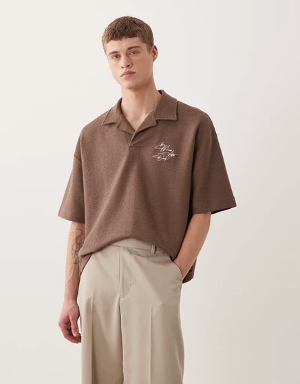 Мужское оверсайз-поло ASOS Design букле, кофейное