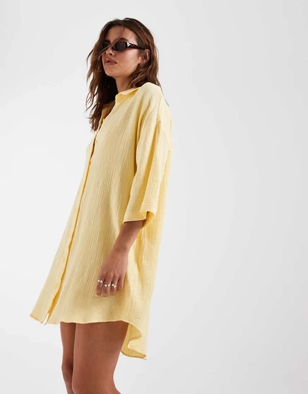 Платье-рубашка оверсайз Vero Moda с текстурой марли бананово-желтого цвета, цвет бледно-банановый