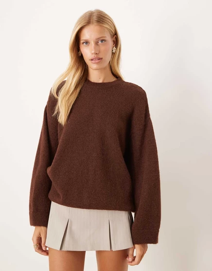 Вязаный свитер из смеси шерсти ASOS DESIGN с пышным широким рукавом коричневого цвета brown