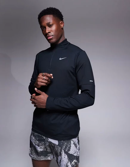 Мужской лонгслив Nike Running Dri-FIT с молнией, черный