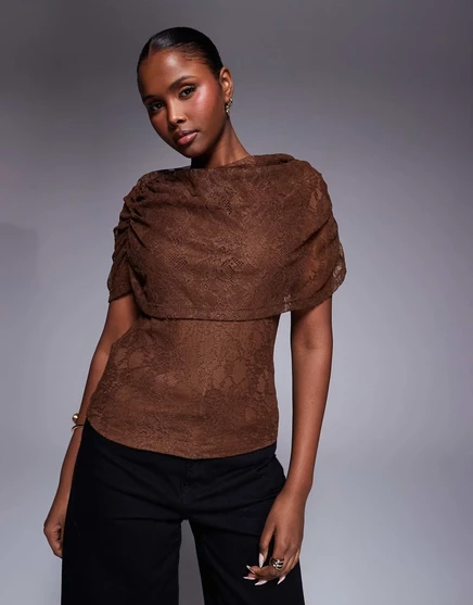 ДИЗАЙНЕРСКИЙ кружевной топ-накидка ASOS черного цвета brown
