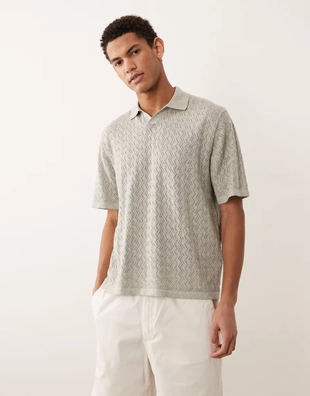 Мужское поло Jack & Jones вязаное крючком, светло-зеленое