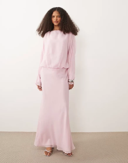 Женское макси‑платье ASOS Design, лодочка, нежно-розовое