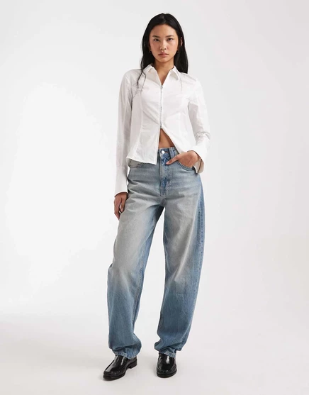 ДИЗАЙНЕРСКИЕ высокие узкие джинсы-бочкообразки ASOS в винтажном стиле vintage wash