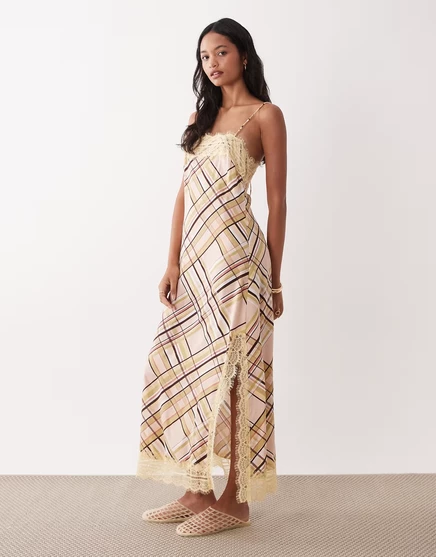 Женская комбинация ASOS Design с кружевом, лимонная клетка