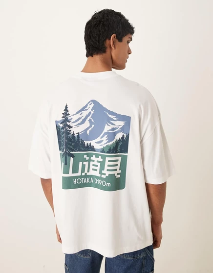 Футболка оверсайз ASOS DESIGN с изображением гор, белая white