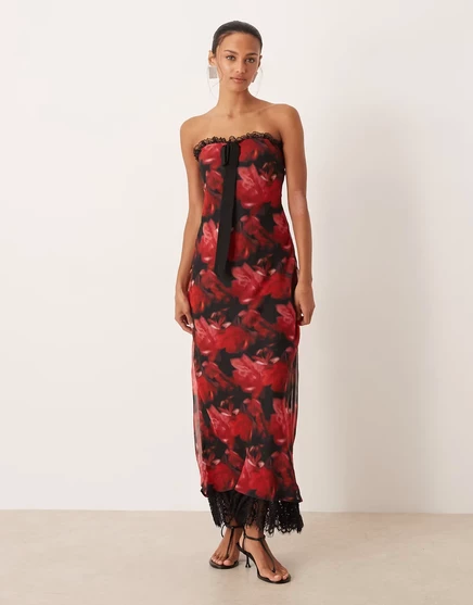 Женское макси-платье For Love & Lemons бандо, красное