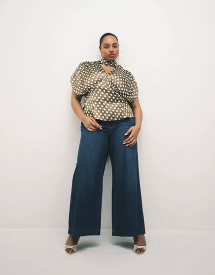 Джинсы ASOS DESIGN Curve palazzo темного цвета средней стирки, темные джинсы средней стирки