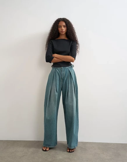 Женские широкие джинсы Topshop с пряжками, зеленые