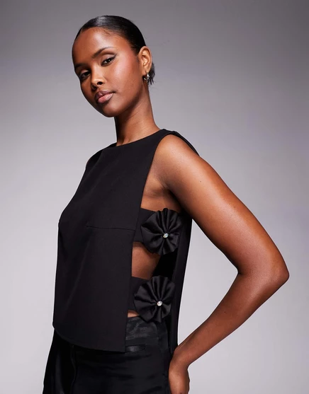 Топ с 3D-цветочным швом River Island черного цвета black