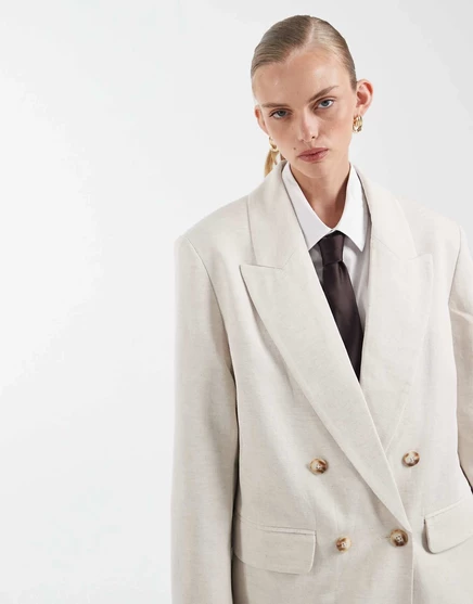 Женский двубортный пиджак ASOS Design с льном, натуральный