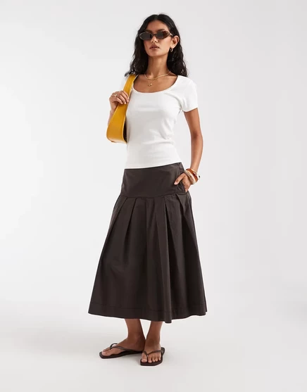 Плиссированная миди-юбка Free People Skipper коричневого цвета двойного эспрессо