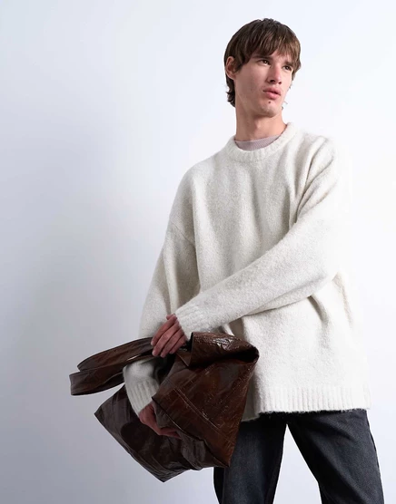 Мужской свитер Topman свободной вязки, экрю