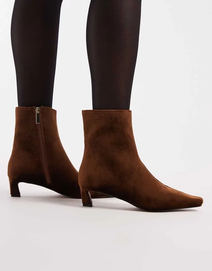 Ботильоны на среднем каблуке schuh kitten из коричневого бархата velvet