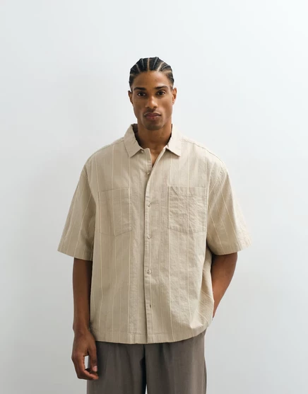 Мужская рубашка оверсайз ASOS Design в полоску, бежевая