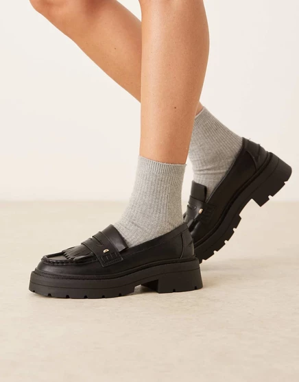 Женские лоферы ASOS Design Monty широкие с бахромой, черные