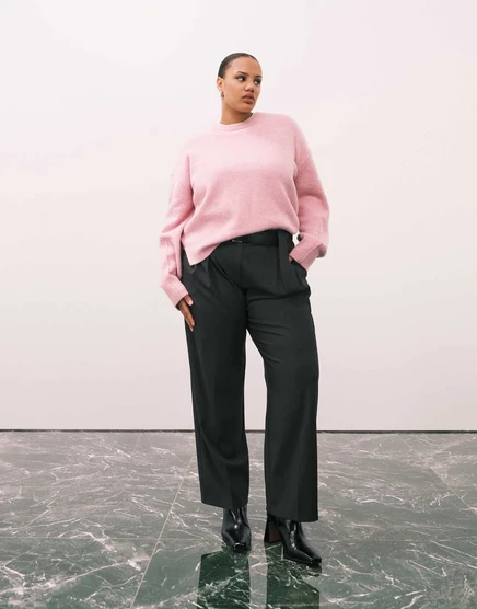 Брюки прямого кроя с завышенной талией и поясом от ASOS DESIGN Curve из серого вереска gray heather