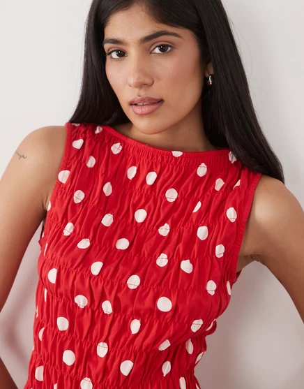 Женский присборенный топ ASOS Design с косым вырезом, красный в горох