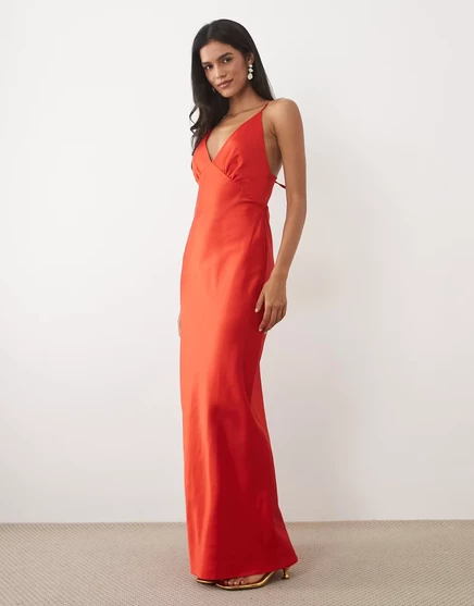 Женское платье Miss Selfridge сатиновое с завязкой, красное