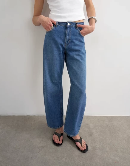 Женские джинсы Topshop Barrel высокая талия, темно-синие