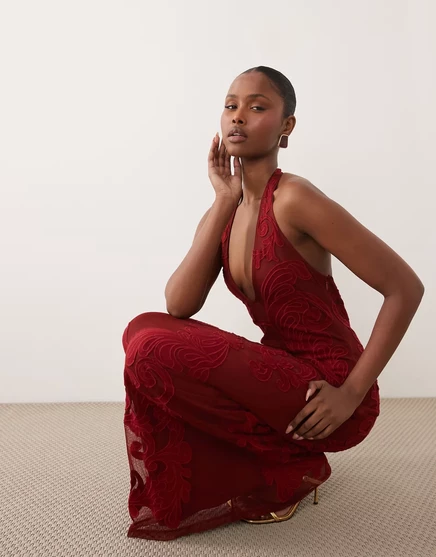 Женское макси-платье ASOS Design с вышивкой, красное