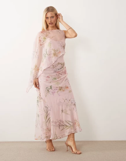 Женское макси-платье ASOS Design с одним рукавом, розовый