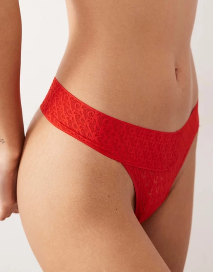 Женские стринги Calvin Klein Logo с кружевом, красные