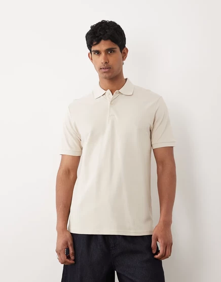 Мужское поло ASOS Design Essentials прямого кроя из пике, бежевое
